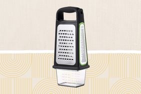 collage of the OXO Good Grips Etched Box Grater with Removable Zester on background