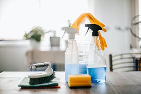 cleaning products on counter